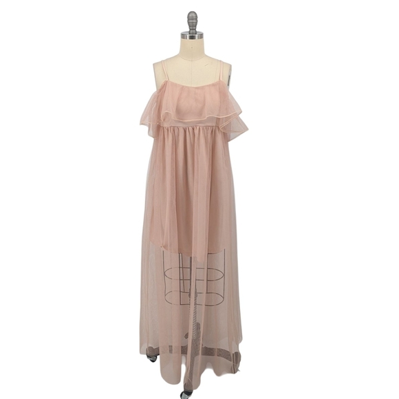 Ever Pretty Cold Shoulder Mesh Maxi Dress Pink S maternity bohemian cottagecore - Picture 1 of 9